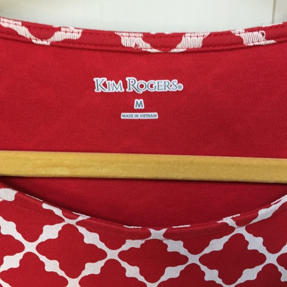 Kim Roger Red & White Latice Print Cotton Top White - Picture 7 of 15